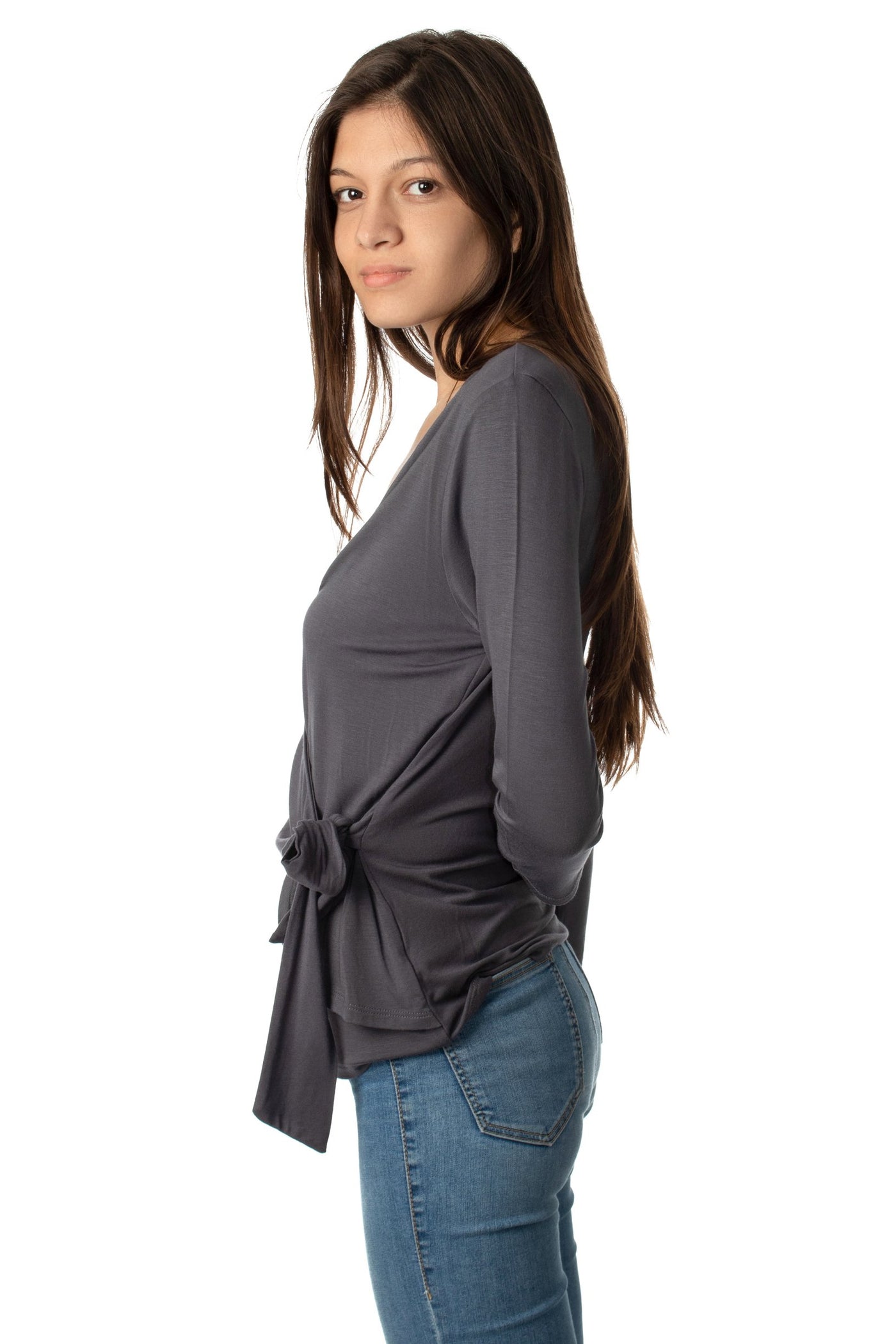 Chassca V-Neck Wrap Design 3/4 Sleeve Blouse
