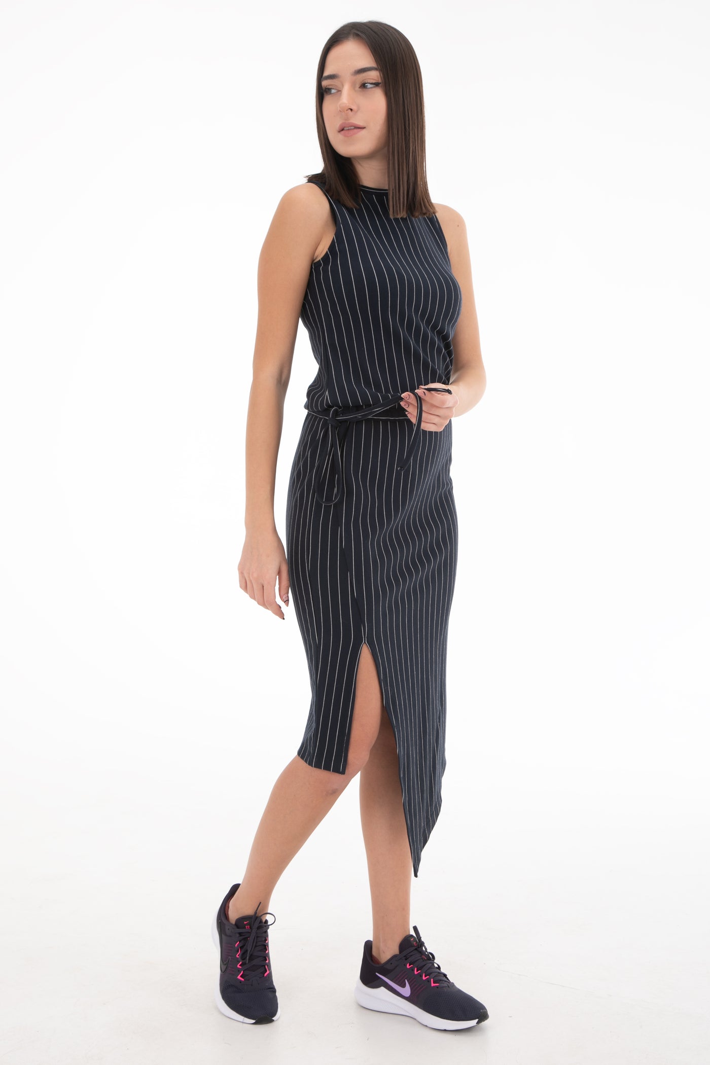 Chassca Bias Cut Sleeveless Striped Dress