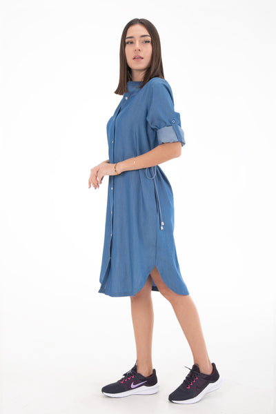 Chassca Light Weight Indigo Tencel Midi Shirt Dress
