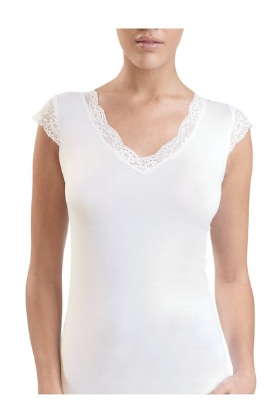Ladies' T-Shirt-1348 underwear blackspade Ivory L 94% Modal 6% Elastane