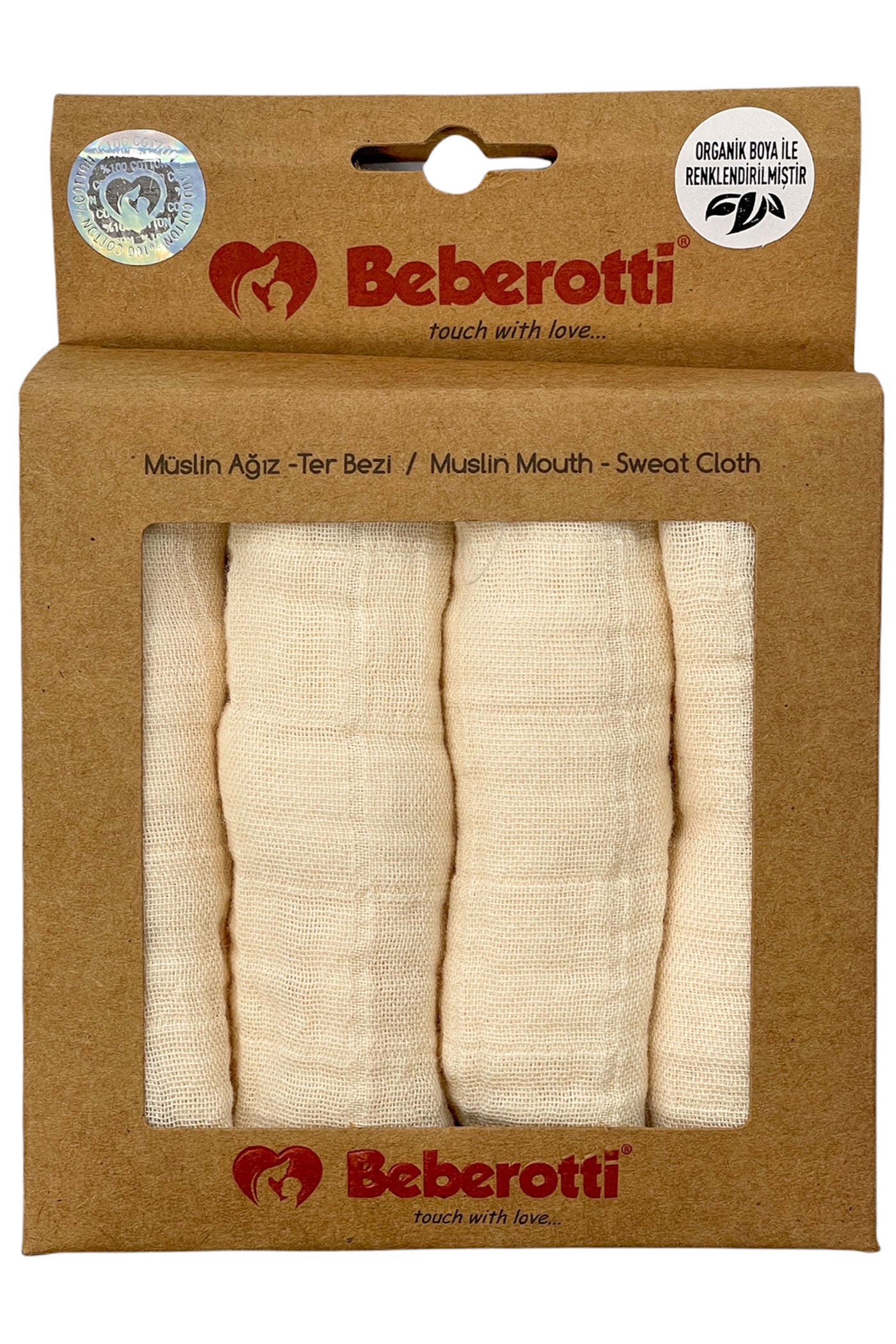 Beberotti Organic Muslin Burp Cloth (4 pack), 25x25 cm