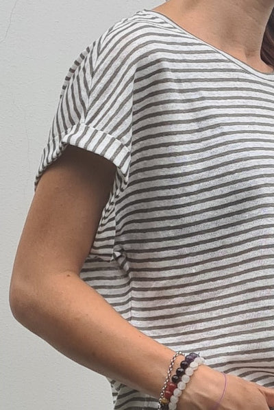 Chassca Sleeveless Striped Linen T-Shirt