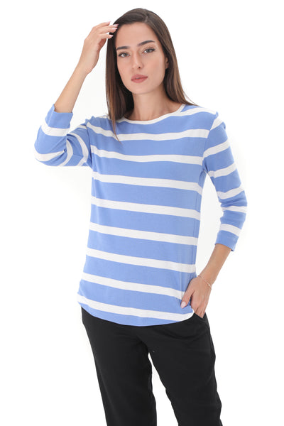 Chassca Boat Neck 3/4 Sleeve Striped T-Shirt