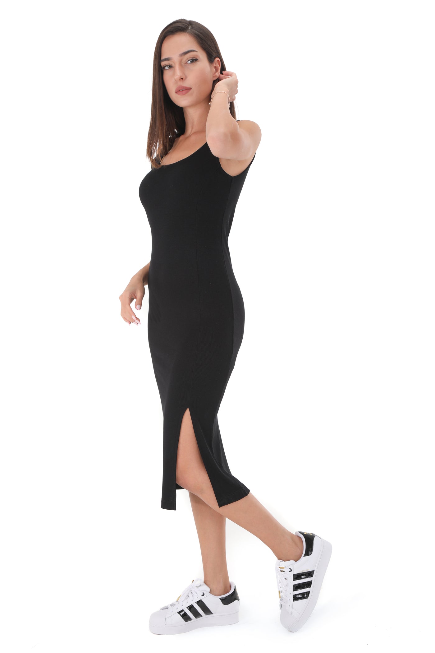 Chassca Rib Tank Dress With Side Slit