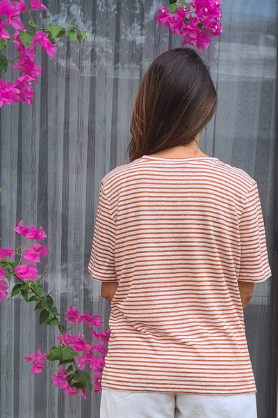 Chassca Short Sleeve Striped Linen T-Shirt