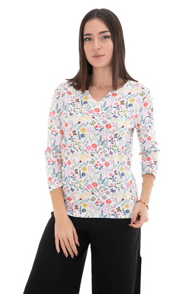 Chassca V Cut Neck 3/4 Sleeve Printed T-Shirt