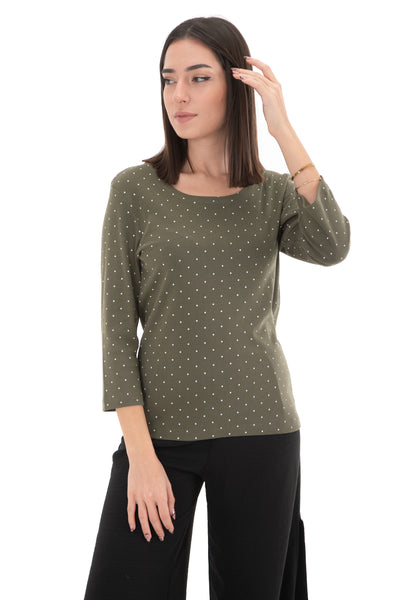 Chassca Boat Neck 3/4 Sleeve Spotted T-Shirt