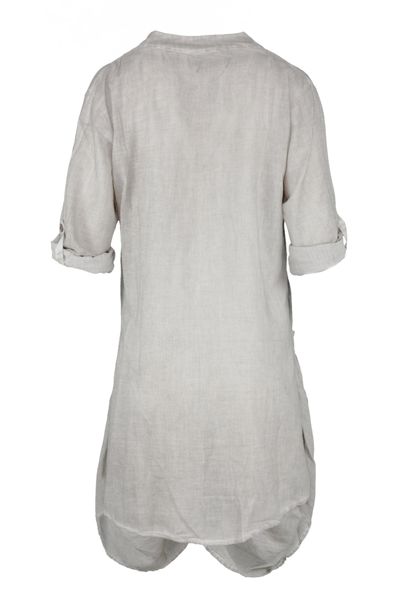 Beige Denim Effect Long Sleeve Dress With Baggy Pockets - Breakmood