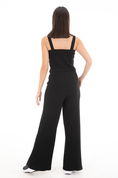 Chassca Black Rib Set With Singlet Top & Wide Leg Pant
