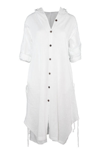 long sleeve white casual dress with hood dress ipekci 
