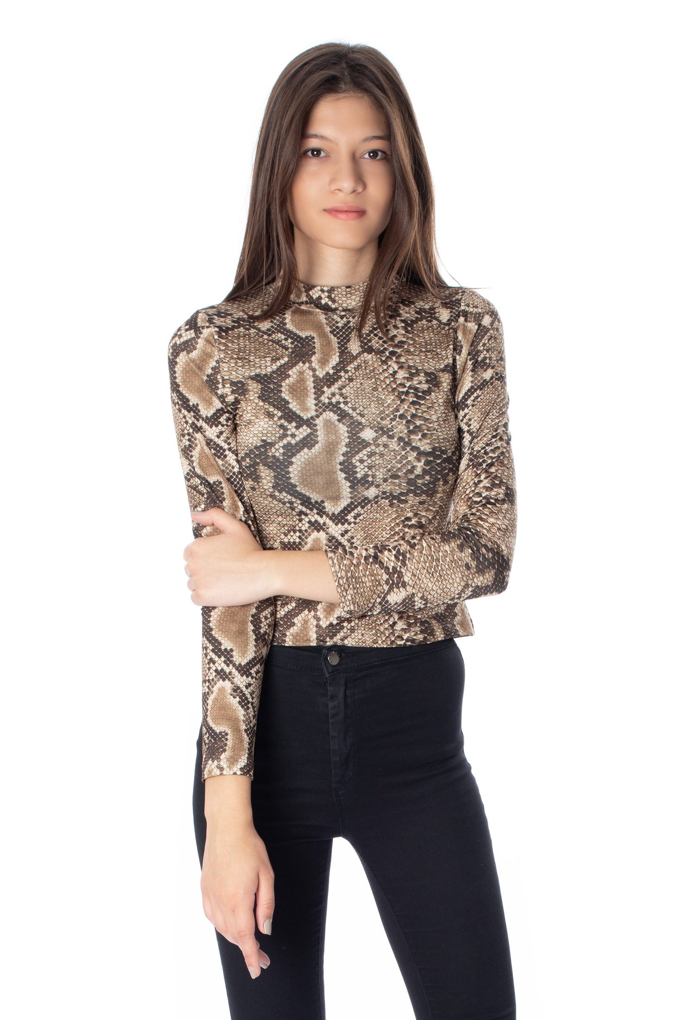 chassca high neck long sleeve blouse with snake print - Breakmood