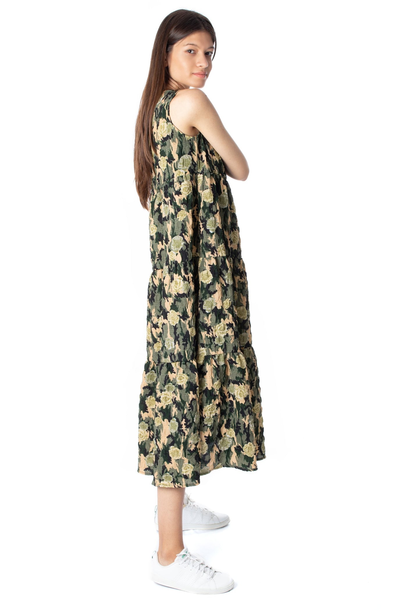 chassca floral printed shirred tiered design maxy dress - Breakmood