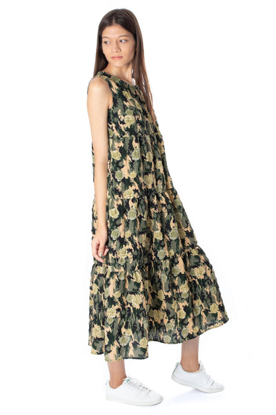 chassca floral printed shirred tiered design maxy dress - Breakmood