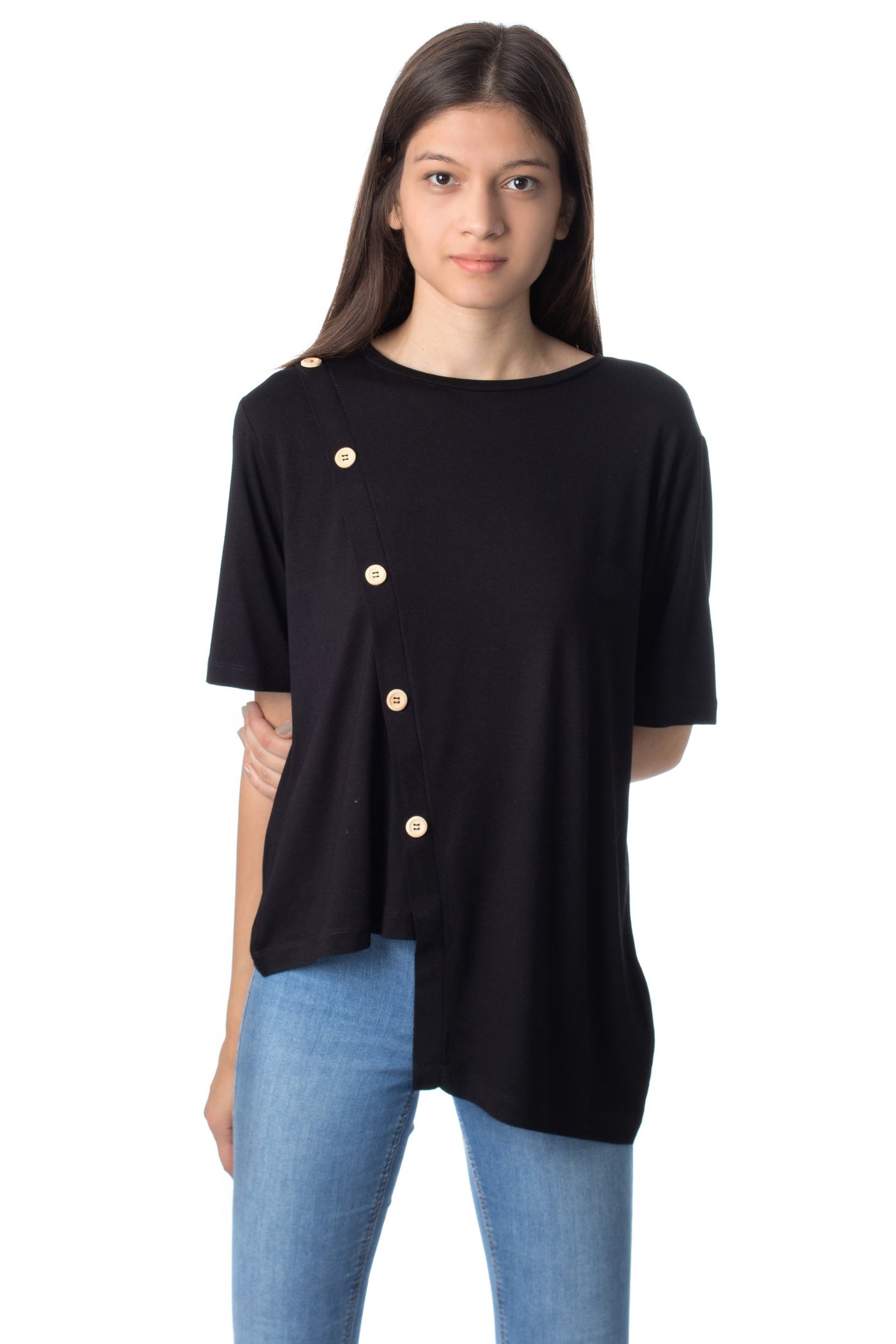 chassca crew-neck biased front blouse - Breakmood