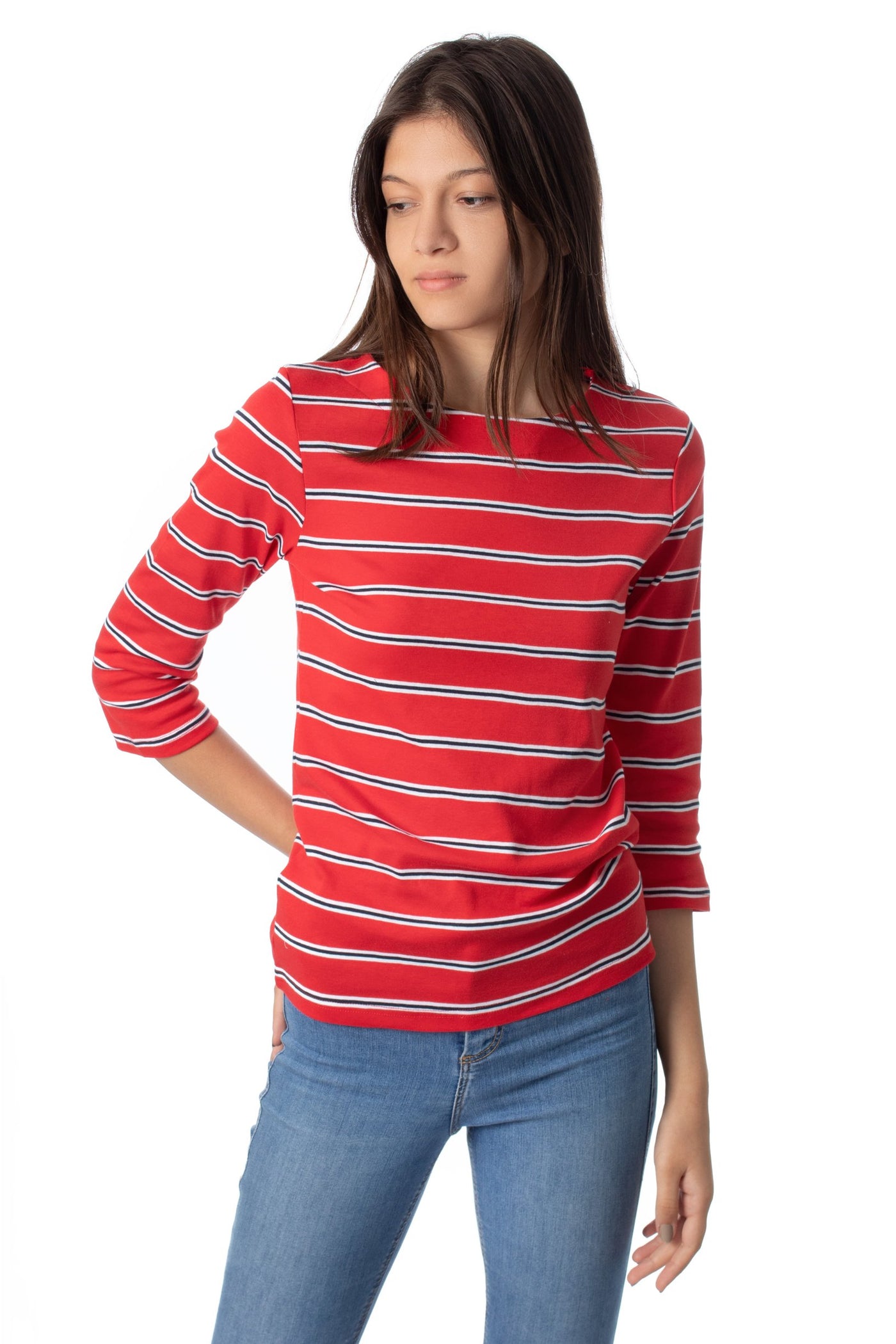 chassca crew-neck stripe 3/4 sleeve t-shirt - Breakmood