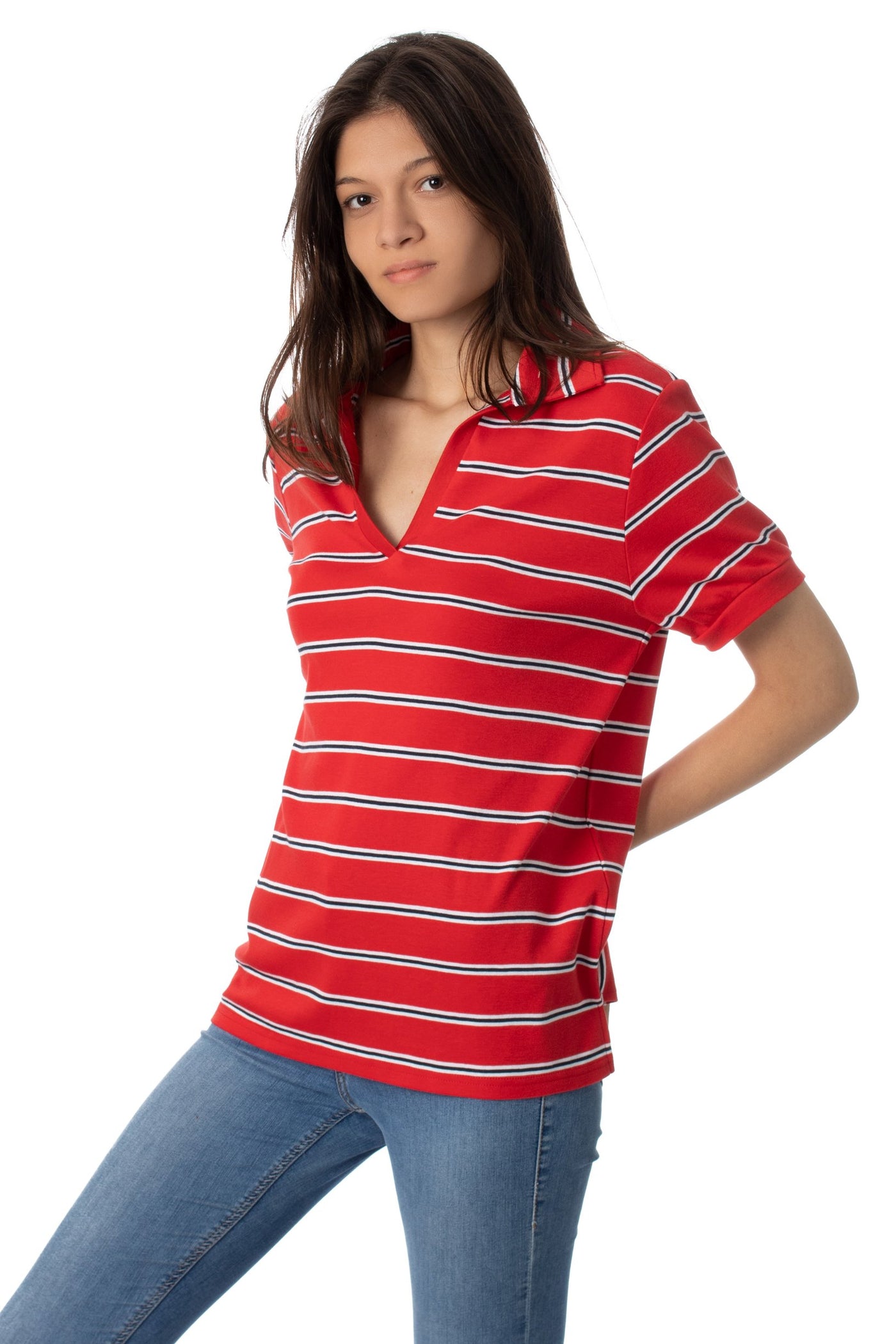 Chassca V-Neck Stripe Polo T-Shirt