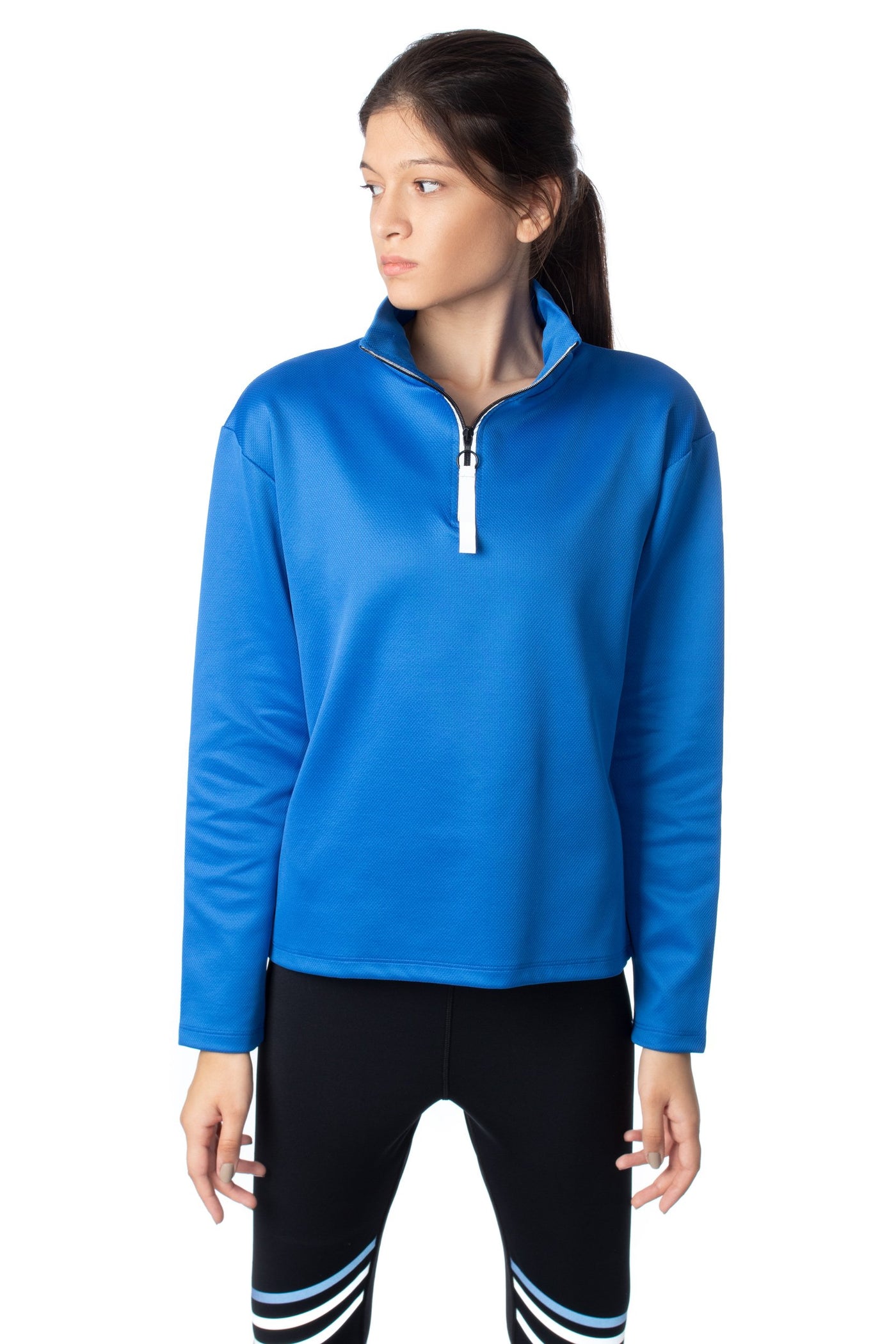 Hill & Dale Zippered High Neck Blue Jogging Sweatshirt With Reflective Print