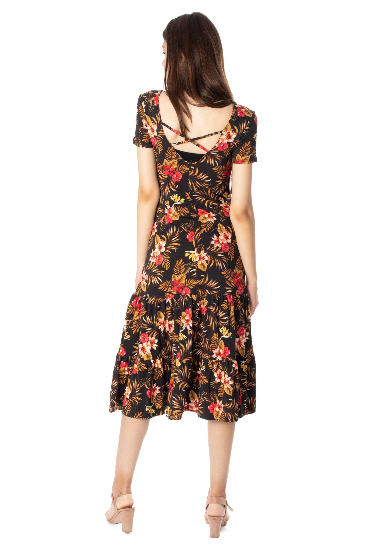 chassca floral printed short sleeve maxi dress with frill skirt - Breakmood