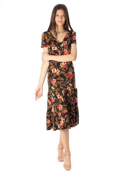 chassca floral printed short sleeve maxi dress with frill skirt - Breakmood