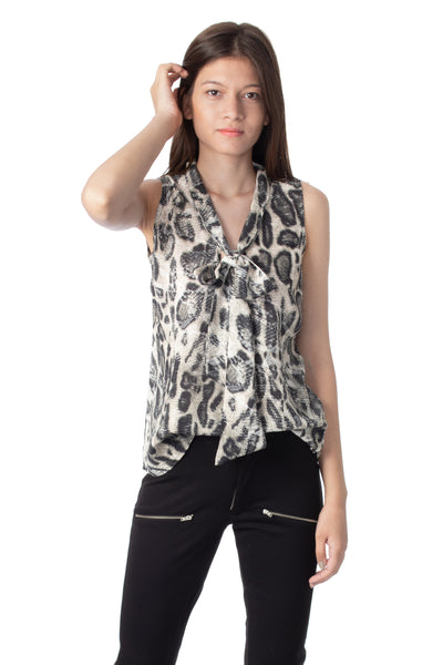Chassca Tie Neck Sleeveless Blouse In Snake Print