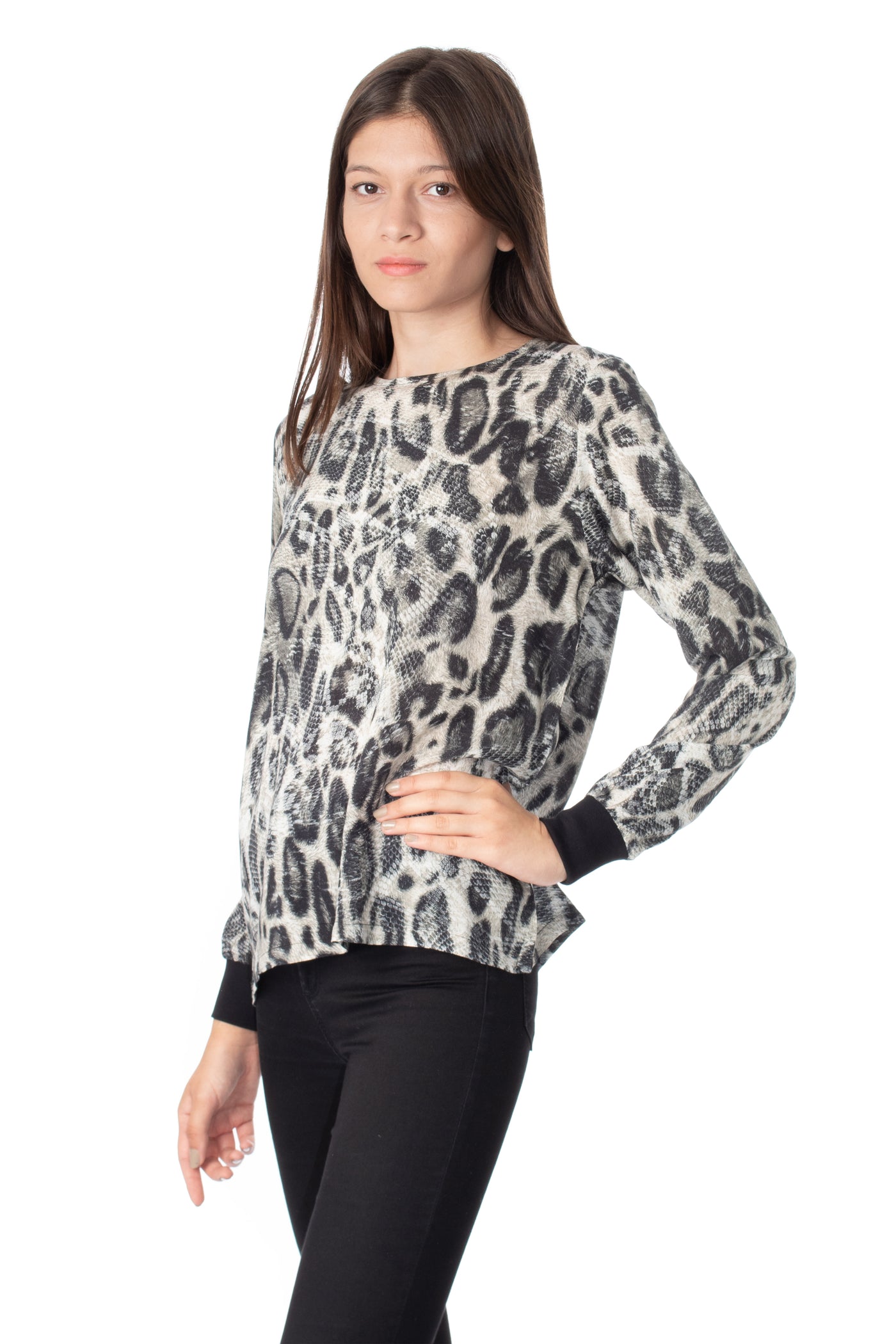 Chassca Long Sleeve Blouse In Snake Print