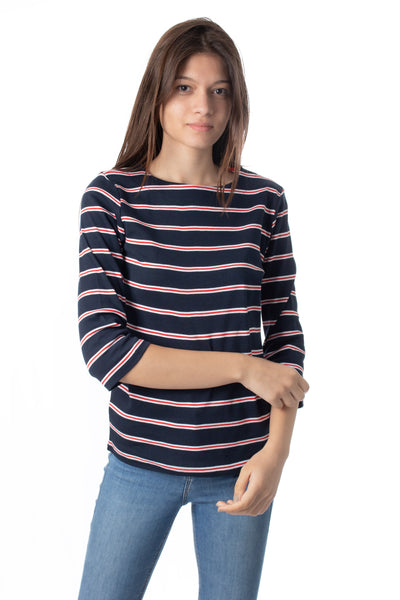 Chassca Crew-Neck Striped 3/4 Sleeve T-Shirt