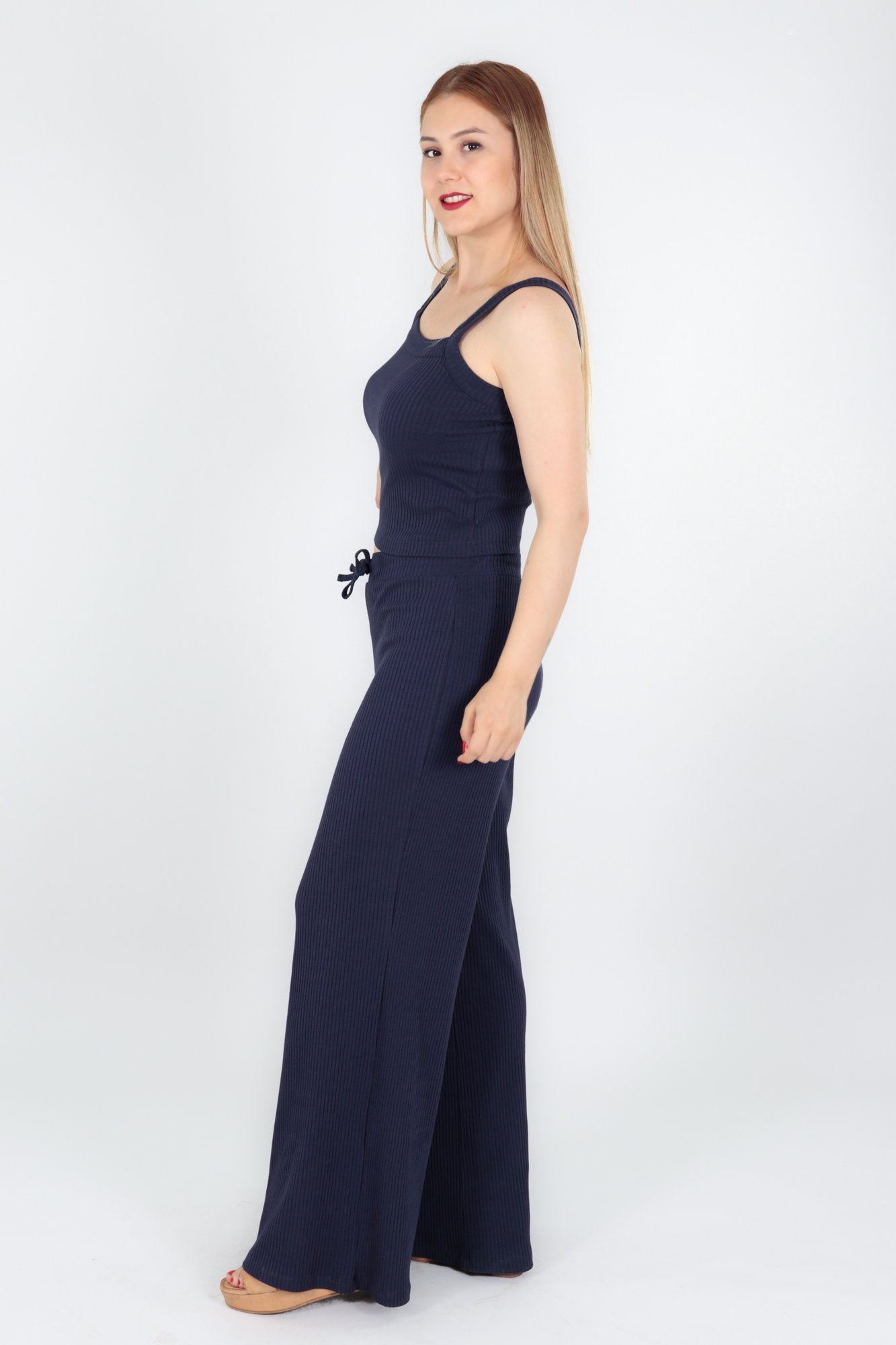 chassca navy singlet top with wide leg pant - Breakmood
