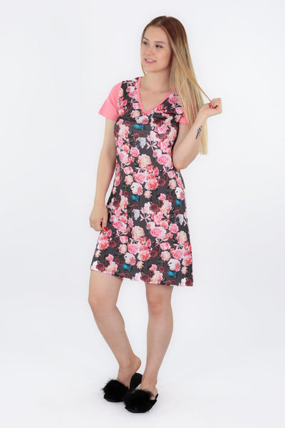 chassca short sleeve nightdress with floral print - Breakmood