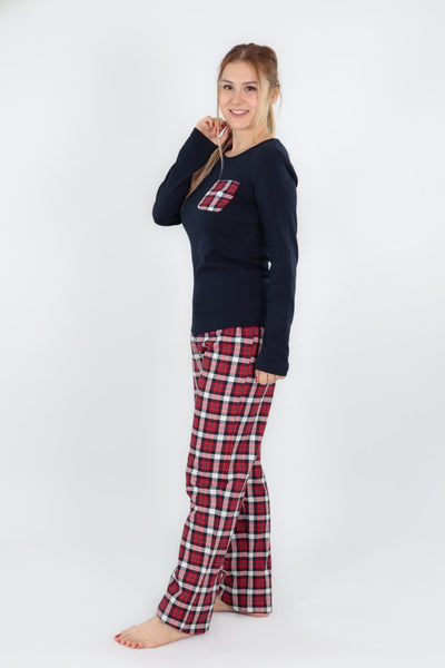 chassca long sleeve tee & check print pant pyjama set - Breakmood