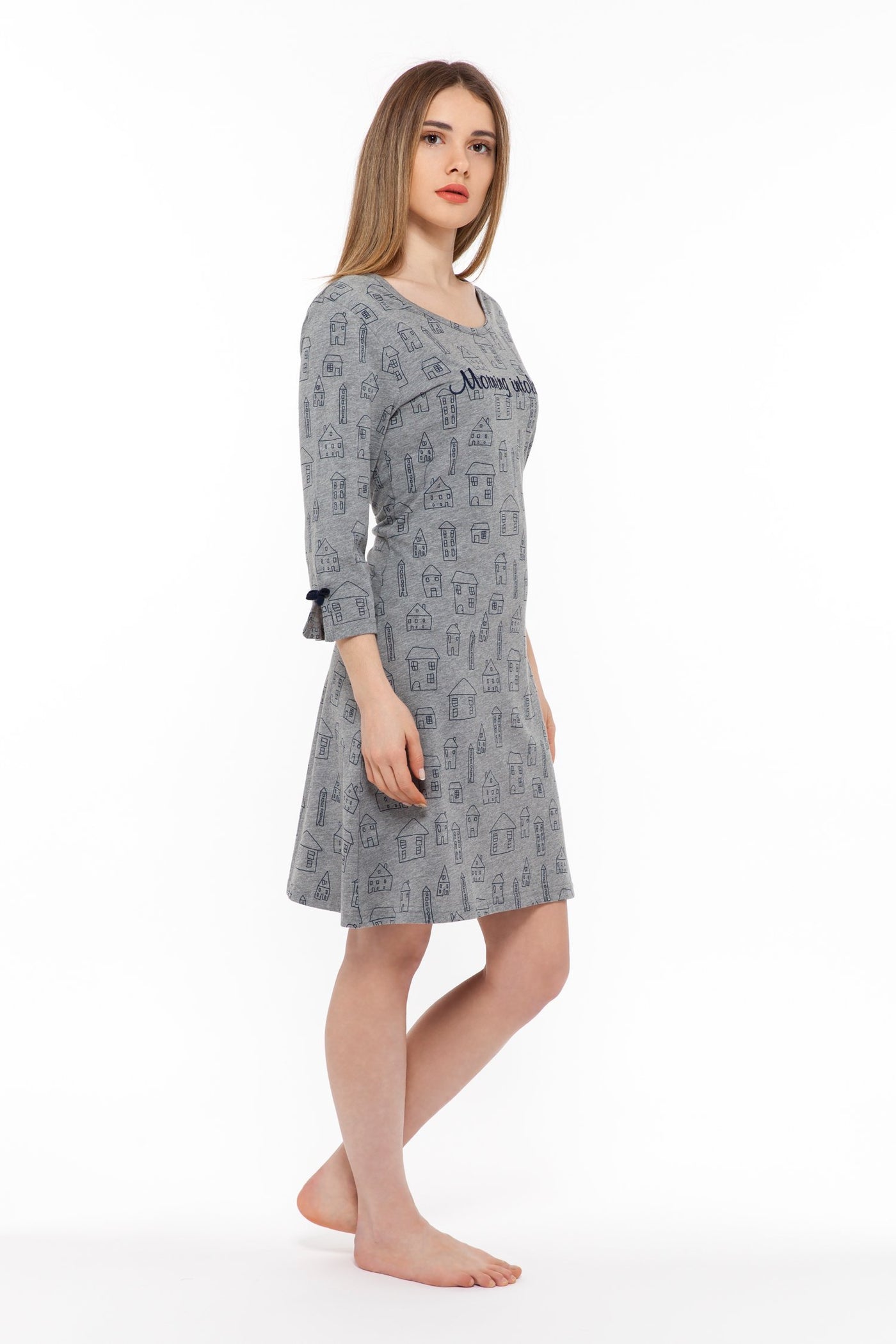 chassca morning intolerant 3/4 sleeve nightdress with house print - Breakmood