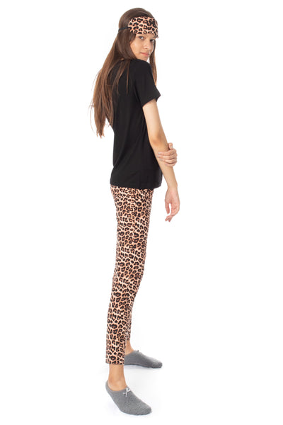 chassca leopard and black t-shirt & pant pyjama set with sleep mask - Breakmood