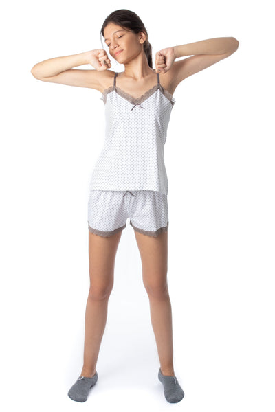 Chassca White Singlet & Short Pyjama Set With Spot Print