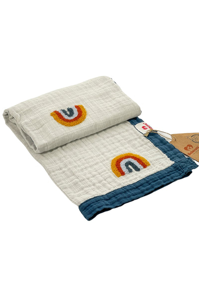 Beberotti Organic 4 Layer Muslin Baby Blanket With Embroidery, 80x95 cm