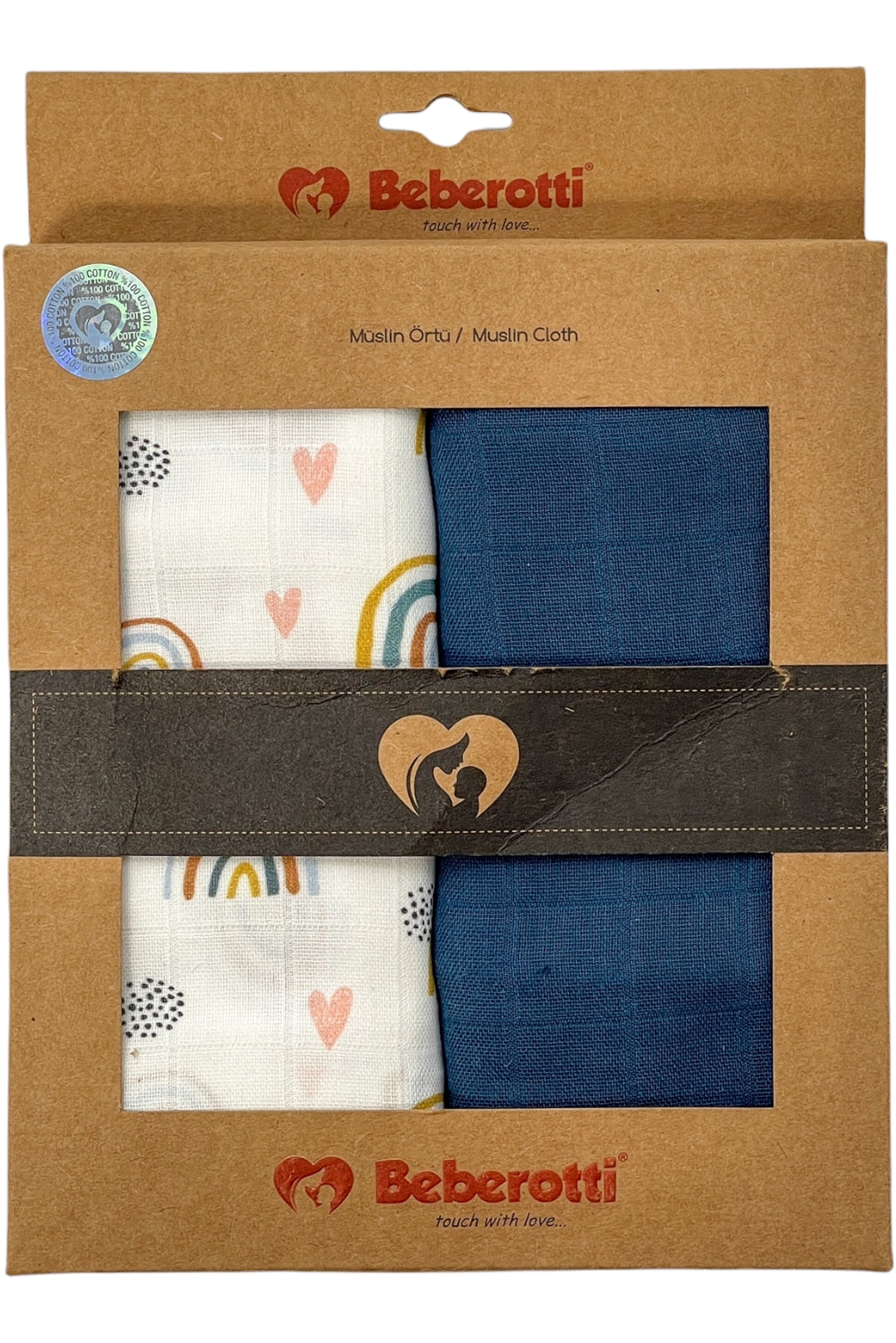 Beberotti Organic Muslin Swaddling & Nursery Receiving Blanket (2 Pack), 75x90 cm