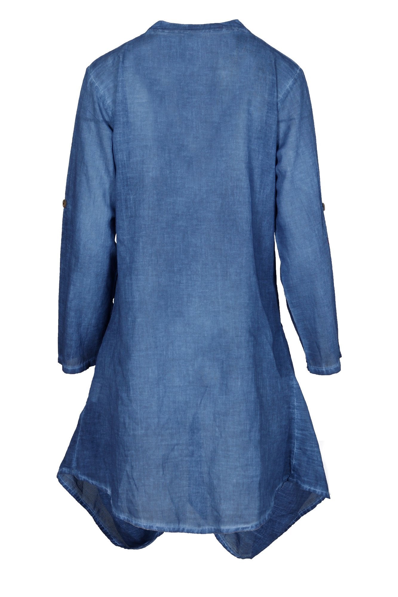 Blue Denim Effect Long Sleeve Dress With Baggy Pockets - Breakmood