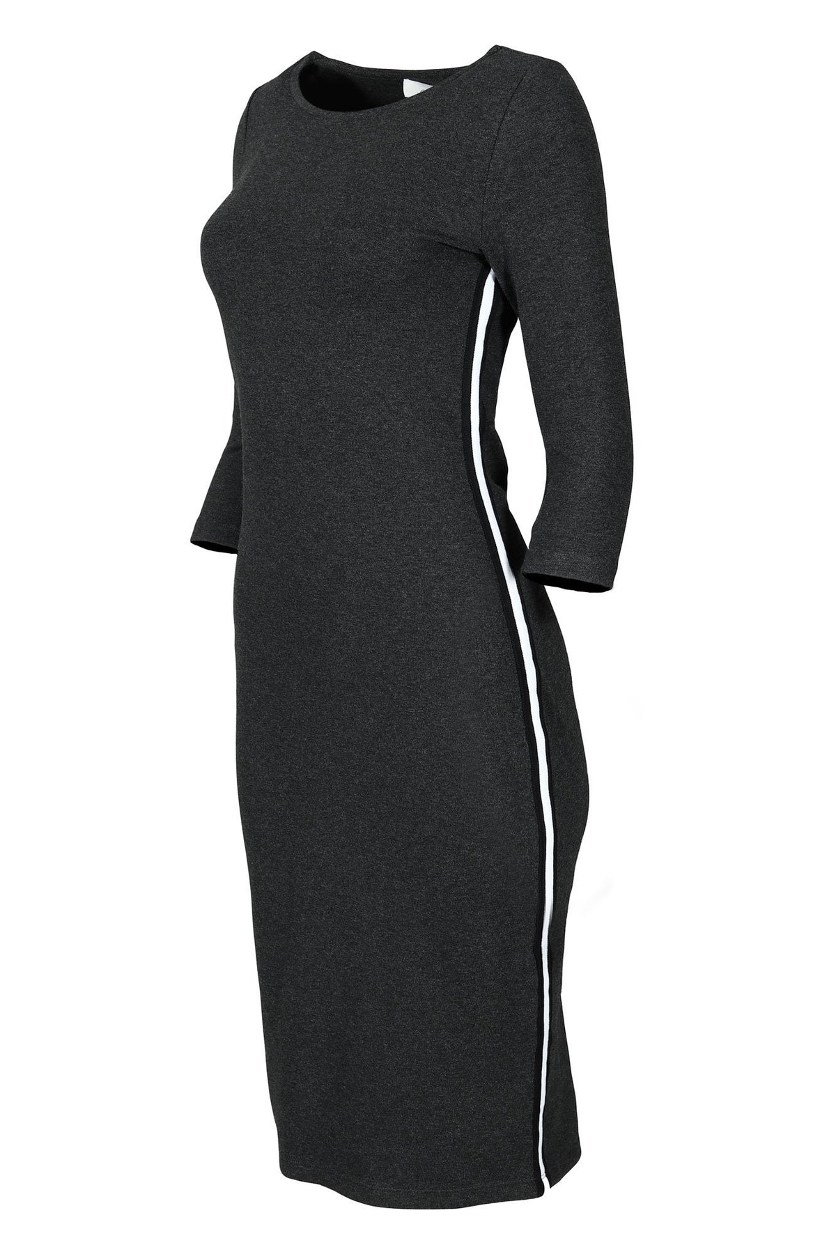 side stripe bodycon dress Striped Bodycon Knit Midi Dress Matcha Color / L