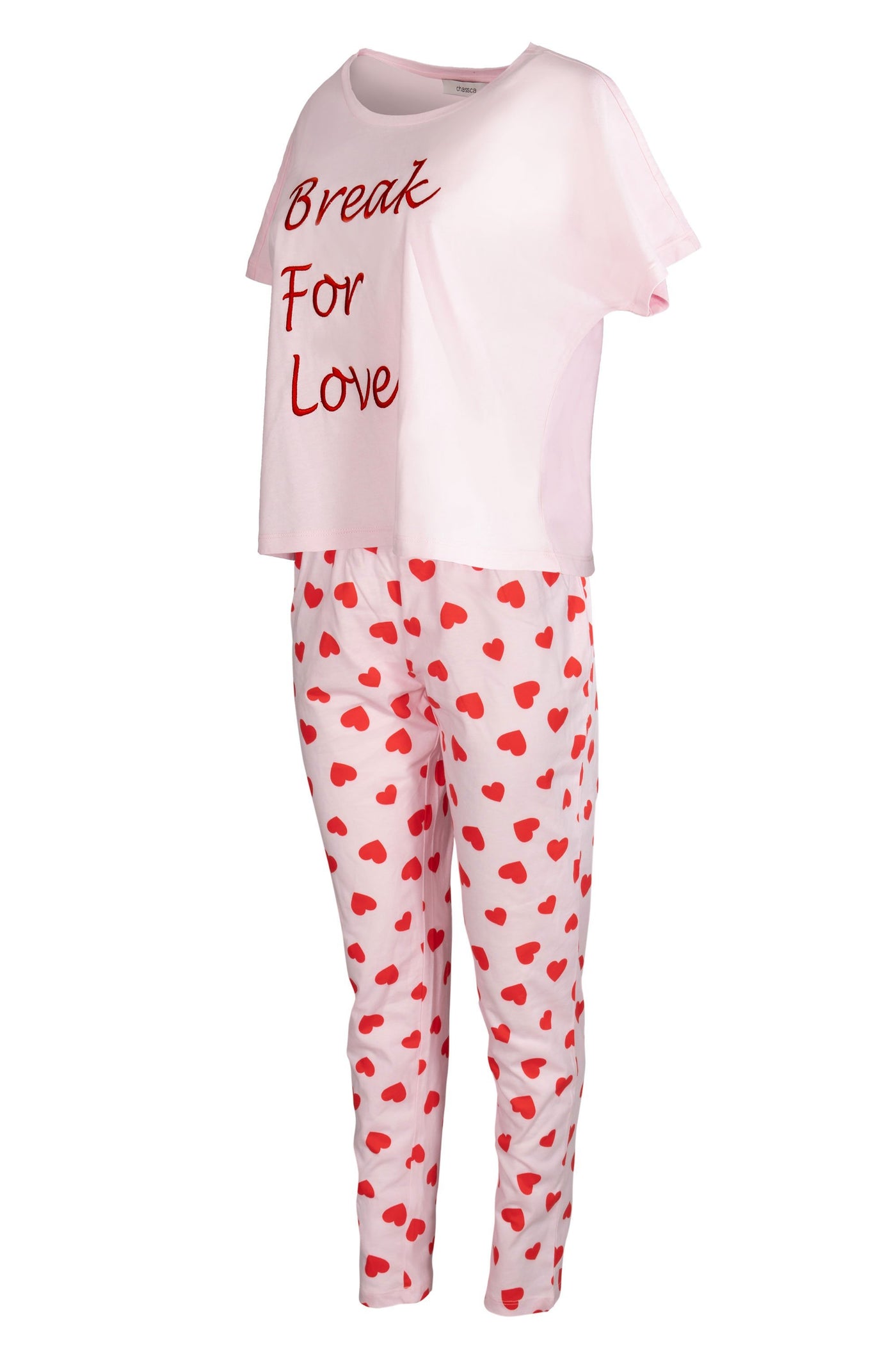 chassca tee & pant pyjama set with break for love chest slogan - Breakmood