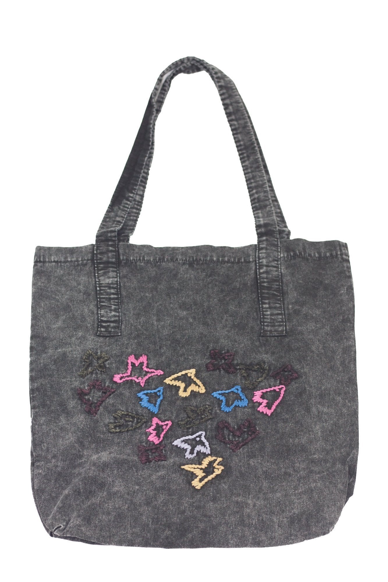 authentic black denim look casual shoulder bag with embroidery - Breakmood