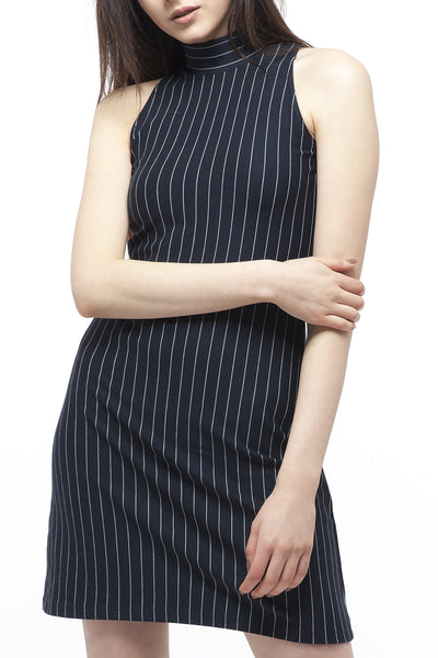 chassca stripe A-line high neck mini dress - Breakmood