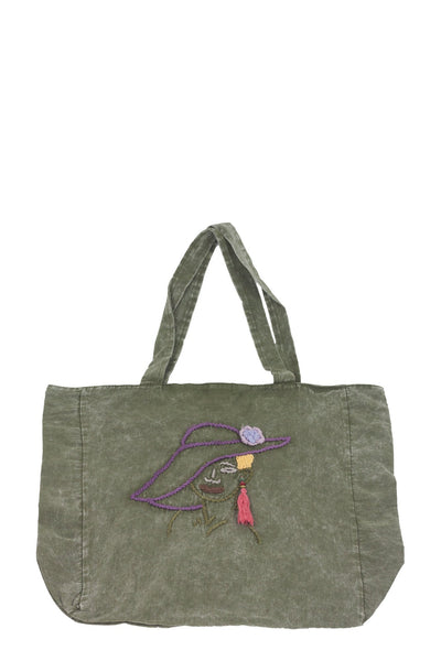 authentic khaki denim look casual shoulder bag with embroidery - Breakmood
